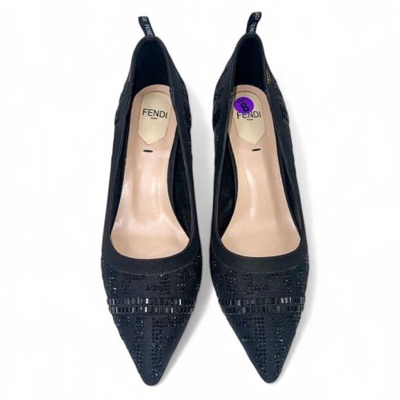 NWOT FENDI Black FF Zucca Beaded Sequin Slingback Slip-on Heels Size IT39 - Picture 2 of 11